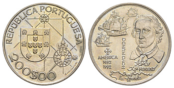 Португалия 200 эскудо 1992 Новый мир - Америка KM 660 медно-никель UNC 1101-5-52