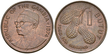 Гамбия 1 бутут 1974 FAO - Еда для человечества KM 14 бронза UNC 4604-923