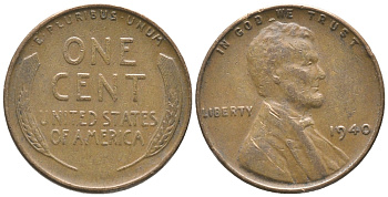США 1 ЦЕНТ 1940 ЛИНКОЛЬН KM 132 бронза 100-1042