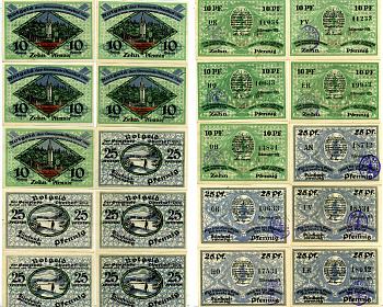 ОБЕРХОФ 17 БАНКНОТ 1919 15 ДЕКАБРЯ 1919, НОТГЕЛЬД, ЗЕМЛЯ ТЮРИНГИЯ, 10 ПФЕННИГОВ СЕРИИ OB, ER, HO, FV, OR, 25 ПФЕННИГОВ СЕРИИ OB, ER, HO, FV, OR, AN, 50 ПФЕННИГОВ СЕРИИ OB, ER, HO, FV, OR, AN, С ФИОЛЕТОВОЙ ПЕЧАТЬЮ Grabowski 996.1a бумага 2193-5-4-1