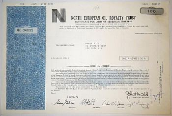 США, NORTH EUROPEAN OIL ROYALTY TRUST 100 акций 1976 США бумага 00-00