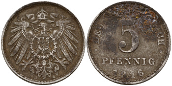 Германия 5 пфеннигов 1916 A J.297  KM 19 железо    4598-1151