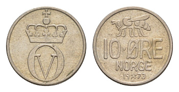 Норвегия 10 эре 1973 Улаф V (1957-1991) KM 411 медно-никель 4632-1157