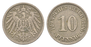 Германия 10 пфеннигов 1906 A, Вильгельм II (1888-1918) KM 12, J. 13 медно-никель 4647-917