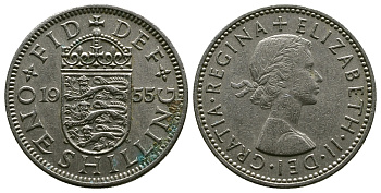 Великобритания 1 шиллинг 1955 Елизавета II (1952-2022), Английский герб KM 904, Spink 4147 медно-никель 4384-322