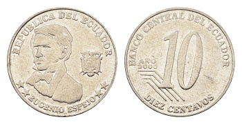 Эквадор 10 сентаво 2000 KM 106 нержавеющая сталь 4664-651