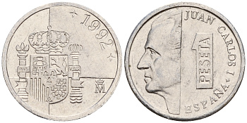 Испания 1 песета 1992 Хуан Карлос I (1975-2014) KM 832 алюминий    4598-1214