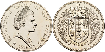 Новая Зеландия 1 доллар 1979 герб Новой Зеландии, Елизавета II (1952-2022) KM 48 медно-никель UNC 4552-1134