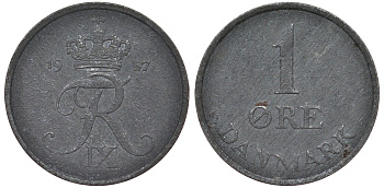 Дания 1 эре 1957 Фредерик IX KM 839.2 цинк 4164-142