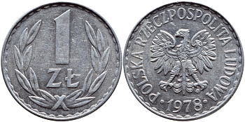 ПОЛЬША 1 ЗЛОТЫЙ 1978 MW KM 49.1 алюминий 4390-453