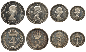Великобритания набор из 4 монет 1960 1, 2, 3 и 4 пенса, Елизавета II (1952- ), Манди сет Spink 4131 серебро UNC 00-821-21