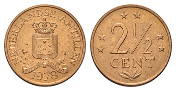 Нидерландские Антильские острова (Нидерландские Антилы) 2 1/2 цента 1978 KM 9 бронза UNC 4627-664