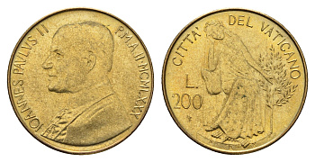 Ватикан 200 лир 1980 MCMLXXX KM 147 алюминиевая бронза UNC 54-2143