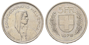 Швейцария 5 франков 1976 KM 40a.1 медно-никель 4536-823