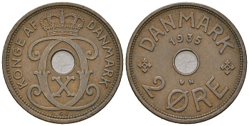 Дания 2 эре 1935 N; S, Кристиан X (1912-1947) KM 827 бронза 212-925