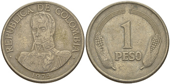 Колумбия 1 песо 1975 Симон Боливар KM 258.1 медно-никель 31-545