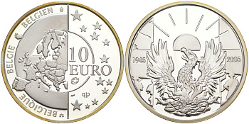 Бельгия 10 евро 2005 60 лет освобождения от фашизма KM 252 серебро PROOF 01-151-13