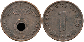 Германия 1 рейхспфенниг 1939 A KM 89, J 361 бронза 4396-934