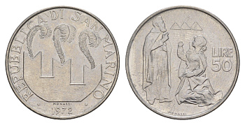 Сан-Марино 50 лир 1972 KM 19 нержавеющая сталь UNC 4648-225