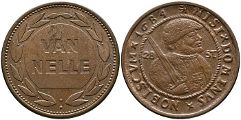 НИДЕРЛАНДЫ ТАБАЧНЫЙ ЖЕТОН ND VAN NELLE, СТАРИННЫЕ МОНЕТЫ, ДИАМЕТР 27 ММ. сталь плакированная медью 32-1114