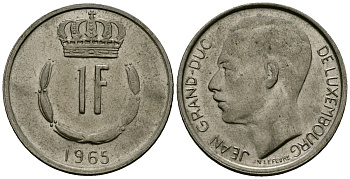 Люксембург 1 франк 1965 Первый год, Великий герцог Жан (1964-2000) KM 55 медно-никель 4167-712