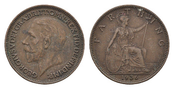 Великобритания 1 фартинг 1936 Георг V (1910-1936) KM 825, Spink 4061 бронза 4664-324