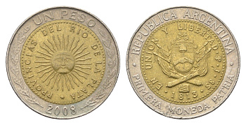 Аргентина 1 песо 2008 KM 112 биметалл 4663-641