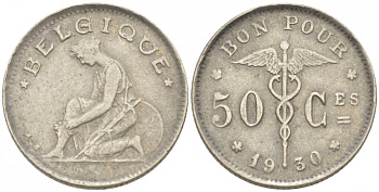 Бельгия 50 сантимов 1930 Belgique, Альберт I (1909-1934) KM 87 никель     261-1633