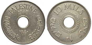 Израиль, Палестина 10 милсов 1940 Британская администрация KM 4 медно-никель 189-235