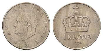 Норвегия 1 крона 1974 Улаф V (1957-1991) KM 419 медно-никель 190-846