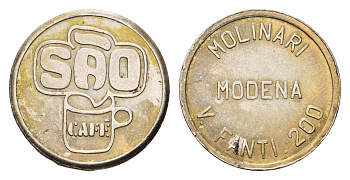 Италия, Модена жетон для выдачи напитков - кофе диаметр 20,5 мм, вес 3,8 гр нержавеющая сталь 4669-244