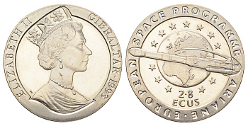 Гибралтар 2,8 экю 1993 Европейская космическая программа KM 630 медно-никель BU 11-178-41