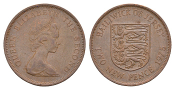 Джерси 2 новых пенса 1975 герб, Елизавета II (1952-2022) KM 31 бронза 4660-212