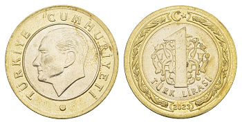 Турция 1 лира 2023 KM 1575 биметалл UNC 4646-847