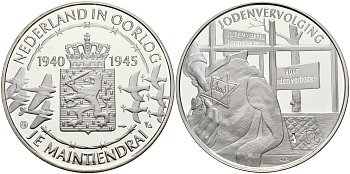 Нидерланды медаль ND Голландия в войне 1940-1945, геноцид евреев, 31,3 гр, 45,0 мм  серебро  PROOF  11-324-22