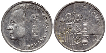 ИСПАНИЯ 1 ПЕСЕТА 1998 ХУАН КАРЛОС I (1975-) KM 832 алюминий 4396-1153