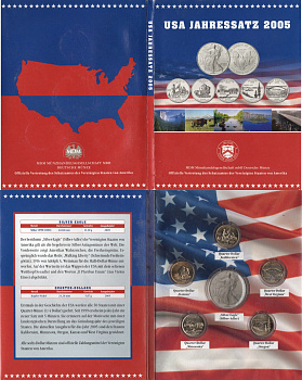 США набор из 5 монет (25 центов, 1/4 доллара, квотер) 2005 серия штаты США, в красочной упаковке KM 370, 371, 372, 373 и 374 медь плакированная медно-никелем 3-4-8-06