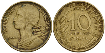 Франция 10 сантимов 1973 KM 929 алюминиевая бронза 4154-1068