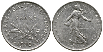 ФРАНЦИЯ 1 ФРАНК 1970 СЕЯТЕЛЬ KM 925.1 никель 93-1433