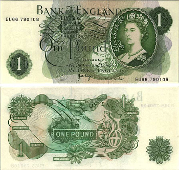 АНГЛИЯ 1 ФУНТ 1970-1977 ПОДПИСЬ J.B. PAGE Pick 374g бумага UNC (ПРЕСС) 7214-15-3-1