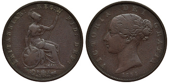 Великобритания 1/2 пенни 1854 Виктория (1837-1901) KM 726, Spink 3949 медь 189-116