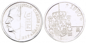ИСПАНИЯ 1 ПЕСЕТА 1990 ХУАН КАРЛОС I (1975-) KM 832 алюминий 3955-415