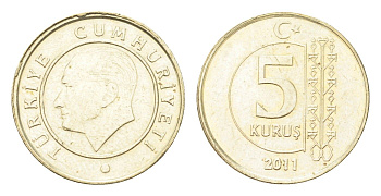 Турция 5 курушей 2011 Кемаль Ататюрк KM 1240 медь цинк никель UNC 4705-948