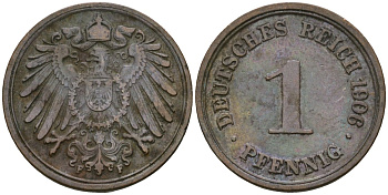 Германия 1 пфенниг 1906 F, Вильгельм II (1888-1918) KM 10, J. 10 медь 4608-215