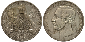 Брауншвейг-Каленберг-Ганновер 1 талер 1864 B, Георг V (1851-1866) KM 230, AKS 144, Dav. 682, Kahnt 239, Thun 174 серебро 413-6825