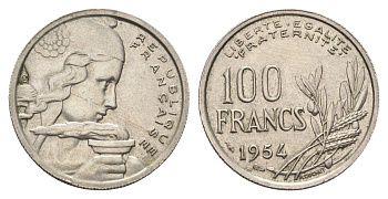 Франция 100 франков 1954 KM 919.1 медно-никель 4660-326