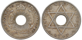 Британская Западная Африка 1/2 пенни 1947 H, Георг VI KM 18 медно-никель 25-1446