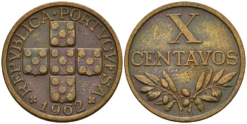 Португалия 10 сентаво 1962 KM 583 бронза 4154-1024