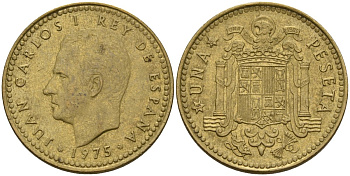 Испания 1 песета 1975 (79) Хуан Карлос I (1975-2014) KM 806 алюминиевая бронза 4604-223