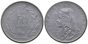 Турция 50 курушей 1976 Анатолийская невеста KM 899 нержавеющая сталь 84-1316